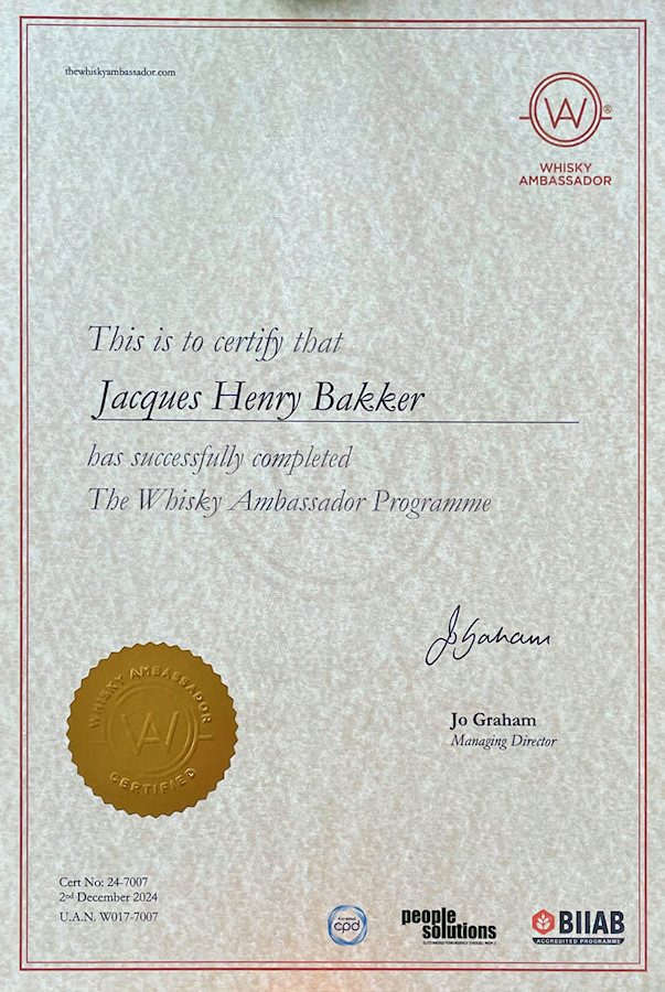 Certificaat Whisky Ambassador